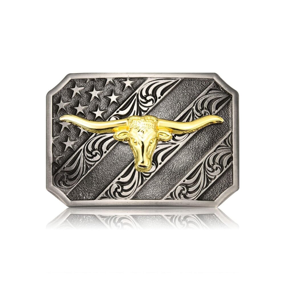 1578 Western Belt Buckles Longhorn Bull Belt Buckle American Flag Cowboy